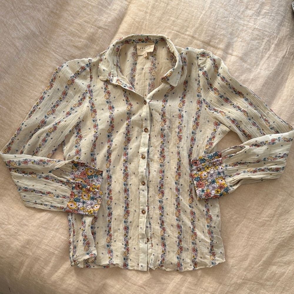 Floral Striped Button-Up Women's Top